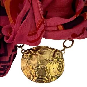 Chico’s Vintage Brass Medallion Necklace – Textured Statement Pendant Necklace